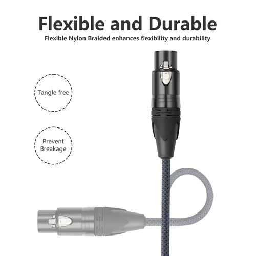 Vista 5 de Paquete de 2 cables de audio de equilibrio de 3 pines hembra a hembra, cables de conexión de micrófono de 3 pines, cables de conexión XLR hembra DMX