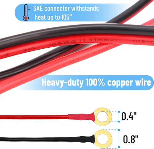 Vista 3 de Bates - Conector de batería SAE, arnés de terminal SAE a junta tórica, conector de batería de 2 pines, 2 pies, 1 paquete, 10 AWG