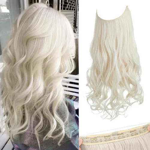 Vista 35 de SARLA Extensiones de cabello con alambre invisible con 3 clips, postizo sintético corto, ondulado, rizado, diadema ajustable transparente