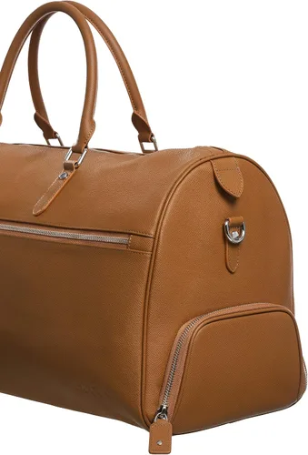 Vista 4 de Bolsa de viaje de piel auténtica con compartimento para zapatos, bolsa de fin de semananoche, bolsa de mano, Marrón