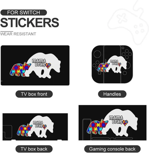 Vista 2 de Funny Mama Bear Autism Awareness Skin Cover Stickers Funny Graphic Protective Film Full Set Compatible with for Switch