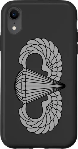 Vista 24 de Insignia básica de paracaidista para iPhone 14, alas de salto aerotransportadas, funda gris