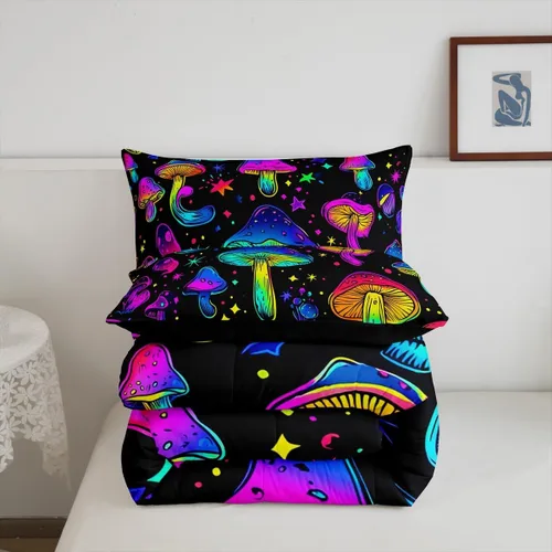 Vista 164 de Erosebridal Juego de edredón de hojas de cannabis, juego de ropa de cama de marihuana con estampado colorido de plantas, decoración bohemia de 2