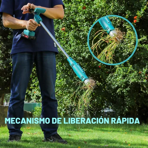 Vista 8 de Herramienta de extracción de malezas eléctrica de 21 V, extractor de malezas resistente con batería de 3000 mAh x 2, desbrozadora de raíces