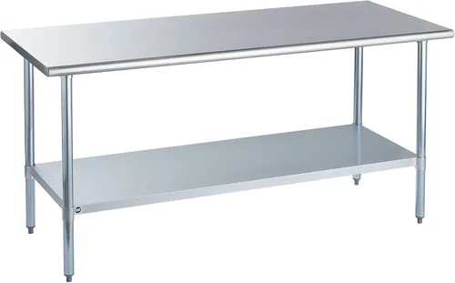 Vista 77 de ROCKPOINT Mesa de acero inoxidable para preparación y trabajo, 14x24 pulgadas; mesa de cocina comercial de metal NSF resistente con estante inferior
