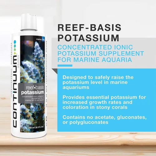 Vista 2 de Continuum Aquatics Reef Basis Potassium - Suplemento iónico concentrado de potasio para todos los acuarios marinos de peces y arrecifes, 2 litros