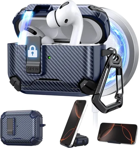 Vista 31 de Maxjoy Funda protectora para AirPods 4 2024, funda protectora para AirPods de 4ª generación con bloqueo automático, compatible con MagSafe, Verde
