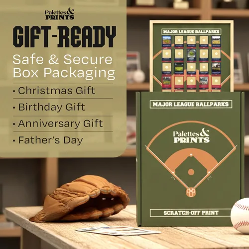 Vista 5 de Cartel con estadios de béisbol profesional para rascar enmarcado - Rastrea tu viaje de béisbol - Decoración de béisbol - Mapa para rascar de estadio