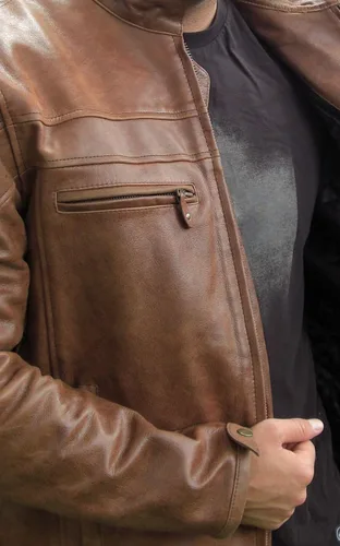 Vista 6 de Chaqueta de moto retro marrón Buffalo Hide Cafe Racer para hombre