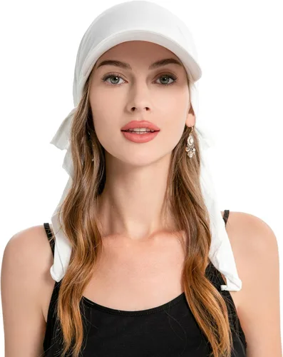 Vista 2 de ZLYC Gorro de quimioterapia para mujer, visera para la cabeza, bufanda preatada, gorra ligera de calavera Blanco sólido