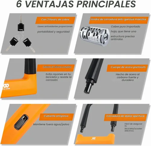 Vista 5 de Bloqueo en U de bicicleta antirrobo resistente con 3 llaves, 0.739 in, negro, 5.32 pulgadas de ancho Dimensión