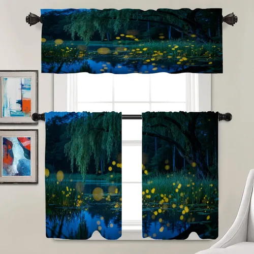 Vista 124 de Batmerry American Flag Ink Dot Blackout Tier Curtains, Red Blue White Stars Abstract Thermal Insulated Half Curtain Rod Pocket Small Valance for
