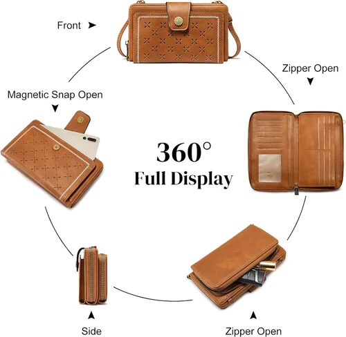 Vista 6 de S-ZONE Cartera cruzada para teléfono celular, cartera de pulsera para mujer, con bloqueo RFID, con 2 correas