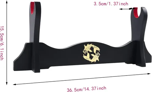 Vista 2 de Soporte de espada de terciopelo japonés acolchado Katana Stand Samurai Display Rack Soporte Todo Tanto Espada yin y Yang 1 Nivel