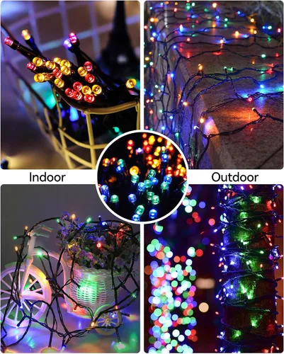 Vista 5 de Blingstar - Luces de Navidad de Cadena de Luces de Color, 33 pies, 100 LED, impermeables, multicolor, luces parpadeantes de 8 modos, 30 V