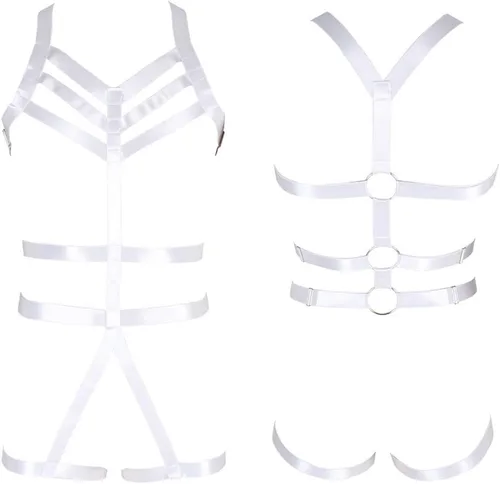 Vista 2 de BANSSGOTH Cinturón de arnés de cuerpo completo para hombre, con tiras elásticas, punk, gótico, EDC para baile, Halloween, rave