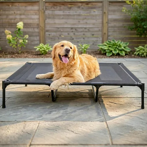 Vista 13 de suddus Cama elevada para perros medianos, cuna refrescante de doble soporte con malla Teslin, cama portátil impermeable para mascotas