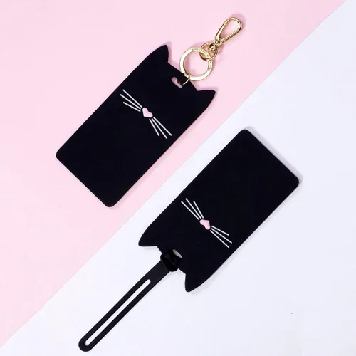 Vista 3 de Kate Spade New York Etiqueta de equipaje de silicona con correa duradera, gato negro