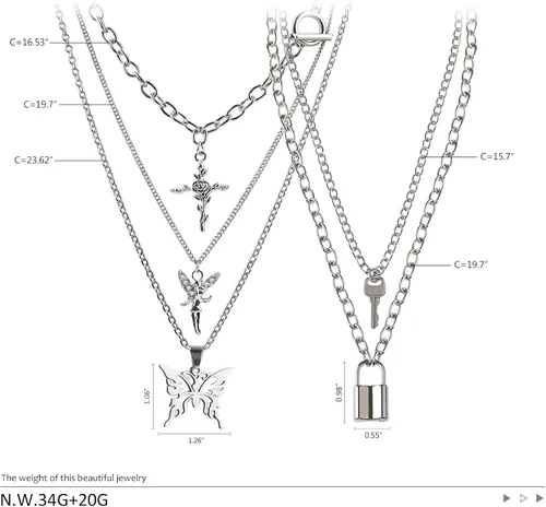 Vista 6 de Lock Key Pendants Chains Necklace Set for Eboy Egirl Men Male Emo Goth Women Teen Girls Boys Jewelry Pack for Pants Punk Play