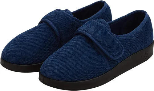 Vista 9 de Silverts Men's Adjustable Wide Fit Slippers, Easy Closure Non-Slip Negro/Negro