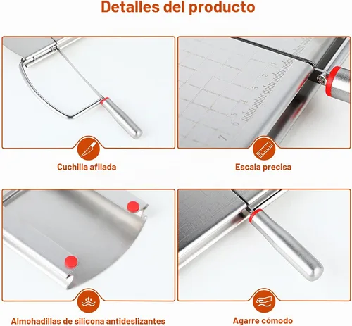 Vista 2 de Rebanador de queso con 2 piezas de cuchillo de queso, cortador de queso multiusos de acero inoxidable para queso en bloque con juego de 2 piezas