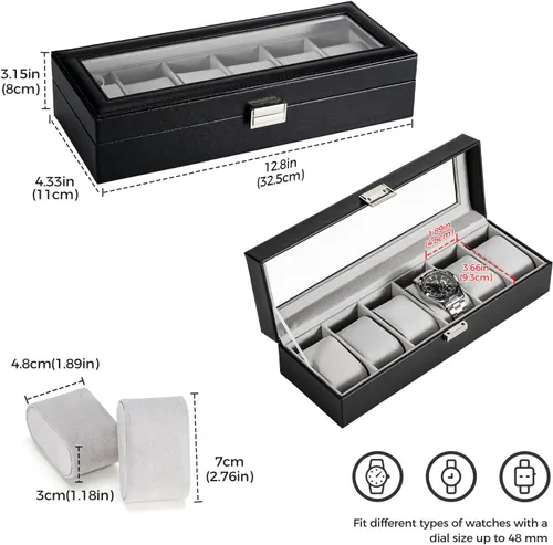 Vista 5 de ProCase Caja de reloj para hombre, estuche de exhibición de reloj con 6 ranuras para hombre, organizador de caja de reloj de piel sintética