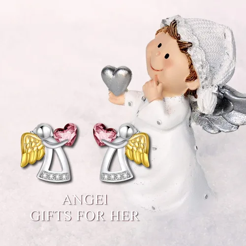 Vista 6 de Pendientes de plata de ley con forma de ángel de la guarda, regalo de cumpleaños, bautizo, comunión para niñas