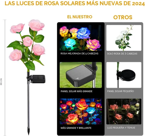 Vista 4 de Luces solares de jardín al aire libre, paquete de 4 luces solares al aire libre con 20 flores de rosa, luces solares impermeables de 7