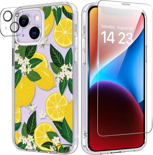 Vista 54 de bicol Funda para iPhone 14 Plus con Protector de Pantalla y Lente de Cámara - Diseños Florales de Moda para Mujeres y Niñas - Funda Transparente