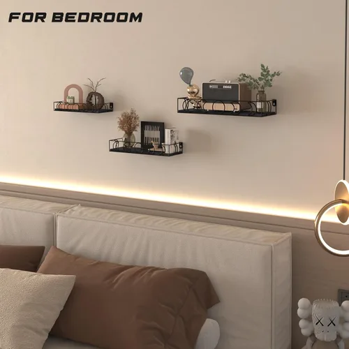 Vista 5 de Estantes de Pared con Fases Lunares Negros, Paquete de 3 Estantes Flotantes Pequeños para Libros y Plantas para Dormitorio, Habitación Infantil