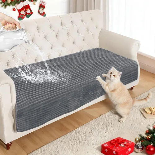Vista 13 de NAISI Fundas de sofá para perros, funda impermeable de franela a rayas, apta para mascotas, lavable, protector antideslizante para sofá seccional