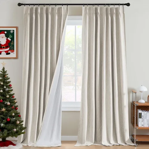 Vista 13 de H.VERSAILTEX Cortinas opacas plisadas completas de lino con mezcla de felpilla de 84 pulgadas, 2 paneles para dormitorio, aislamiento térmico