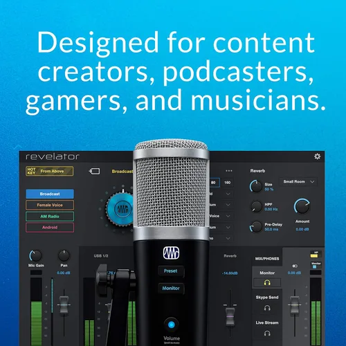 Vista 4 de PreSonus Revelator USB - Micrófono de condensador para podcast, transmisión en vivo, con efectos de voz incorporados más mezclador de bucle