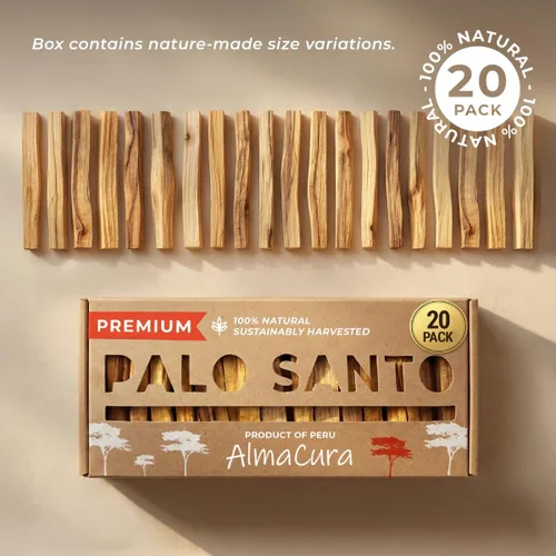 Vista 7 de Barra de incienso Almacura Palo Santo Premium (20), incienso para sahumado de alta resina, madera pura de palo santo certificada de Perú. Cosecha