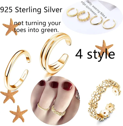 Vista 3 de ADRAMATA Juego de 4 anillos de plata de ley 925 para mujer, anillos de banda ajustable abiertos, Plata, circonita