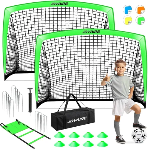Vista 21 de Portería de fútbol para niños de nivel profesional en el patio trasero, red de fútbol de poliéster de 5 capas resistente a desgarros y postes de 10