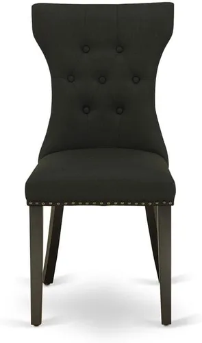 Vista 4 de East West Furniture GAP1T24 Gallatin Parsons - Juego de 2 sillas de comedor tapizadas de tela de lino negro, con botones copetudos, color negro
