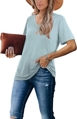 Vista 3 de WIHOLL Remeras casuales de manga corta con cuello en V para mujer