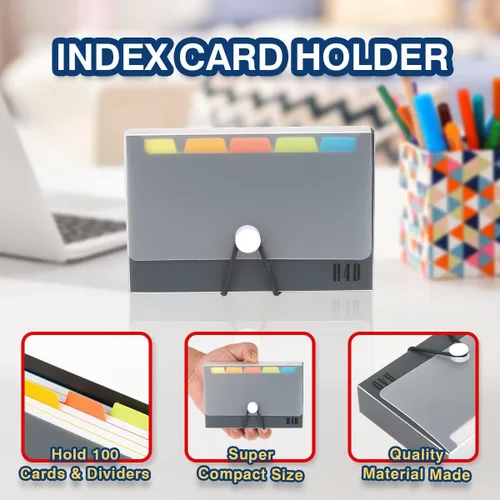 Vista 3 de Estuche de tarjetas de índice H4D de 3x5 con 100 tarjetas de índice pesadas rayadas y separadores, negro