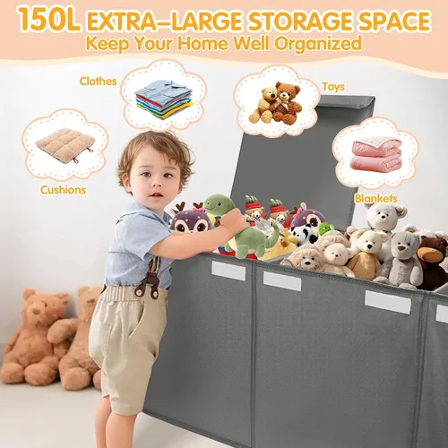 Vista 6 de AOBOPLE Cofre de juguetes extragrande, caja de juguetes de 50 x 15 x 12 pulgadas para niños y niñas, organizador de almacenamiento de juguetes