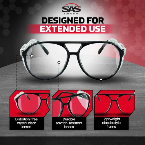 Vista 9 de SAS Safety Gafas de seguridad Lentes de policarbonato resistentes a impactos, lentes protectoras transparentes Protección UV ANSI Z87.1