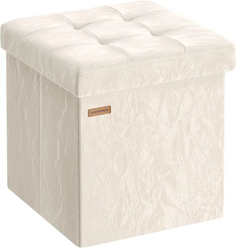 Vista 11 de SONGMICS cubo de almacenamiento de piel sintética, asiento, 15 pulgadas, Madera, Negro