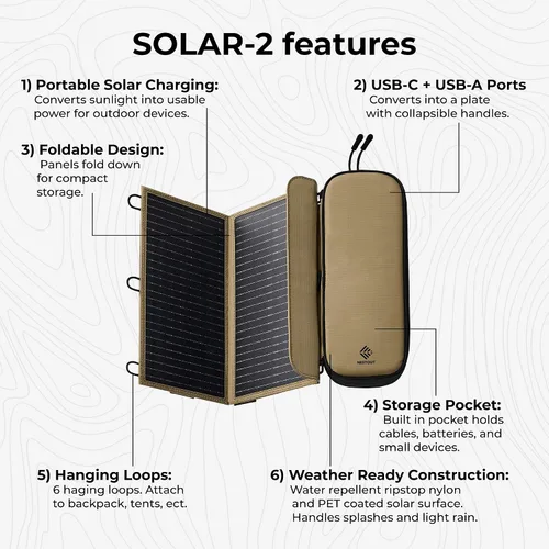 Vista 3 de NESTOUT Panel solar portátil, puertos USB-C y USB-A, cargador solar de 14 W para campamento, nailon Ripstop repelente al agua, diseño compacto