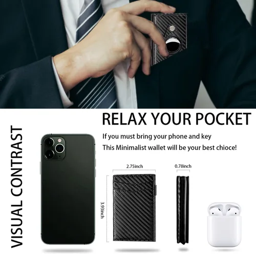 Vista 3 de Cartera inteligente desplegable con bolsillo frontal con bloqueo RFID, tarjetero con clip para dinero, cartera delgada y minimalista rastreable