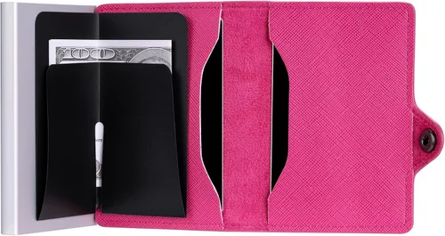Vista 8 de Conceal Plus - Cartera Card Blocr para mujer, bloqueo RFID, delgada, minimalista, tarjetero, saffiano, poliuretano, rosa