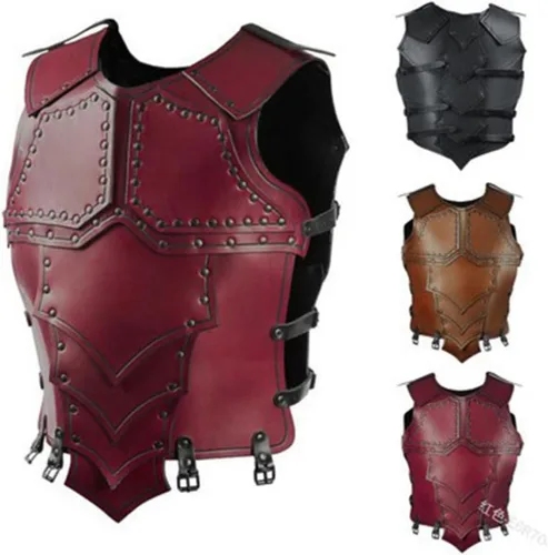 Vista 5 de dPois Knight Dark Rogue Armor armadura de esgrima ecuestre de piel sintética para disfraz medieval de Halloween