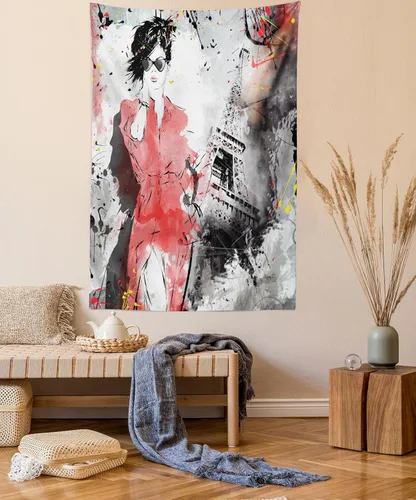 Vista 19 de Ambesonne Tapiz vintage, pintura de paisaje acuático chino, impresión artística nostálgica, concepto de acuarela nostálgica, colgante de pared ancho