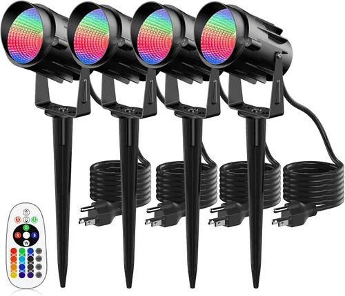 Vista 9 de Focos RGB para exteriores, foco RGB de 12 W, luces de paisaje que cambian de color para patio, jardín, camino, 120 V, impermeable, iluminación