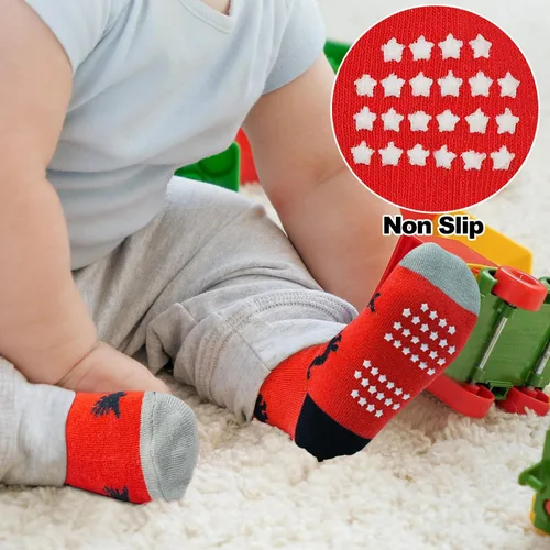 Vista 3 de ELUTONG - Calcetines de agarre para niños, paquete de 12 unidades, antideslizantes, calcetines de tripa para bebés y niños de 1 a 7 años, niños