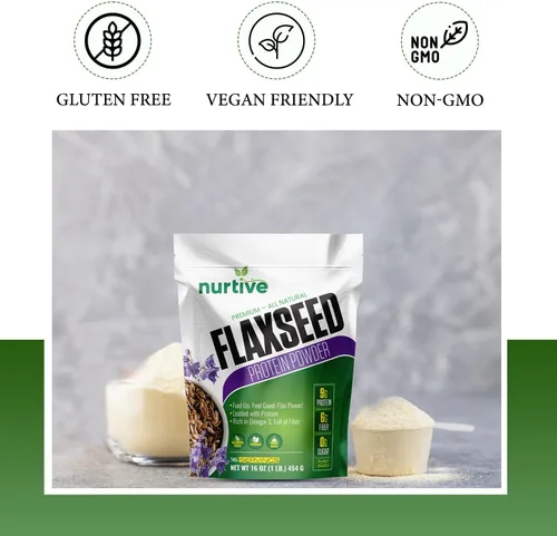 Vista 5 de Polvo de proteína de linaza a base de plantas, rica en omega-3 y antioxidantes, ideal para la recuperación después del entrenamiento, impulso